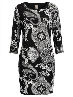 Black & White Paisley-Print Ruched Dress